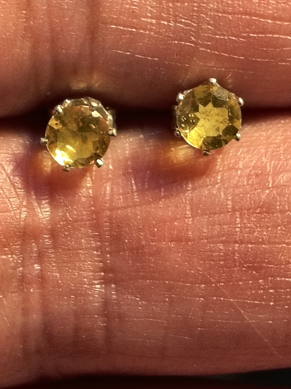 Sterling Silver & Yellow Citrine Stud Earrings - Women Jewelry Signed